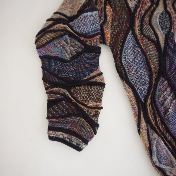 VTG Tundra Canada Multicolor Textured Knit Sweater Abstract Coogi Style Large - Picture 8 of 10